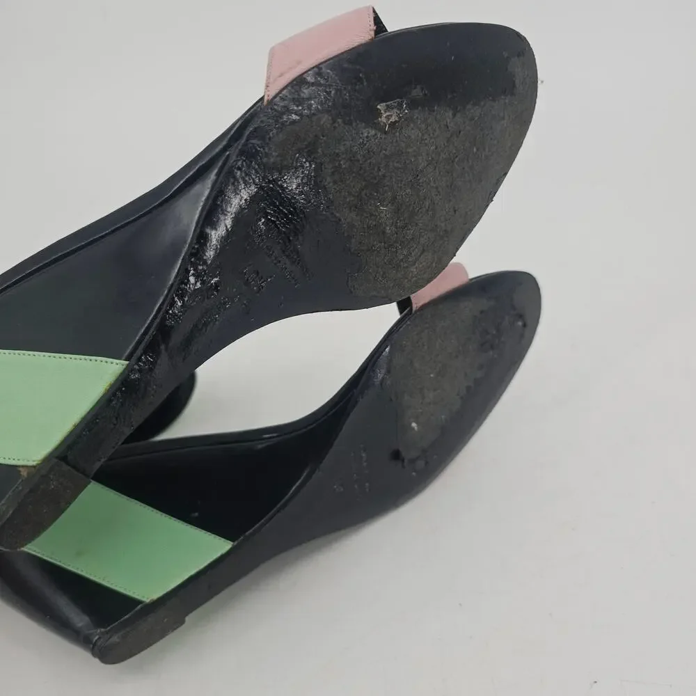 Pierre Hardy Leather Colorblock Wedge Sandal Shoe Green Pink Black EU 40 US 9.5